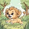 A lion trotting in the jungle