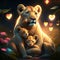 Lioness with Cubs hugging heart Lion mother with her baby lion cubs. Digital painting. Generative AI animal ai