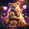 Lioness with Cubs hugging heart Lion mother with her baby lion cubs in love. Vector illustration. AI generated animal ai