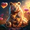 Lioness with Cubs hugging heart Lion mother with her baby lion cubs in the meadow AI generated animal ai