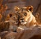 Lioness cuddles with her young cub - AI generated