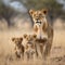 A Lioness with her cubs