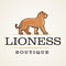 Lioness logo vector. Lion design template. Shop or boutique illustration. Big cat insignia, Cougar logotype on light