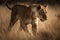 Lioness (Panthera leo) walking in grass