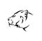 Lioness profile head black and white vector stylized portrait