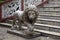 The lions guarding the entrance to the Sree Sree Chanua Probhu Temple in Kolkata