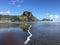 Lions head rock on Phia beach , New Zealand