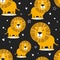 Lions, hearts and stars, colorful seamless pattern