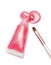 Lip gloss pink color and brush from tube on white background