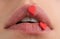 Lip with hearts. Love concept. Hearts sweet makeup. Beauty lovely lips. Lipscare.
