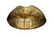 Lip Icon. Golden lipstick on lips, female gold mouth. Imprint lips. Luxury cosmetics for women. Isolated on white.