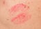 Lip imprint on the skin. close