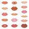 Lip kiss vector cartoon smile and beautiful red lips makeup or fashion girls lipstick and mouth kissing lovely on