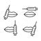 Lip shape correction icon set. Botox or hyaluronic acid injection. Linear black illustration of plastic with filler, lip