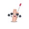 Lip tint mascot design feels happy lift up barbells during exercise