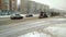 Lipetsk, Russian Federation - January 20, 2018: A team of tractors to clean the roadway of snow from in snowfall