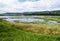 Lipno water reservoir with hills on the background