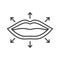 Lips augmentation black line icon. Changing shape volume of lips. Hyaluronic injection. Cosmetology skin care concept. Sign for