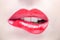 Lips. Beauty Red Lip Makeup Detail.