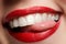 Lips. Beauty Red Lips. Beautiful make-up Closeup. Sensual Mouth. Lipstick and Lipgloss