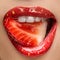 Lips close up beauty strawberry skin