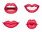 Lips collection. Glossy pink lipstick with different expressions. Kissing, smiling with white teeth, half open