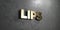 Lips - Gold sign mounted on glossy marble wall - 3D rendered royalty free stock illustration