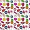 Lips Hands Bubbles and Hearts Seamless Pattern. Fashion Background in Retro Comic Style