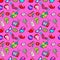 Lips Hands Bubbles and Hearts Seamless Pattern. Fashion Background in Retro Comic Style