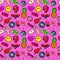 Lips Hands Bubbles and Hearts Seamless Pattern. Fashion Background in Retro Comic Style