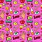 Lips Hands Cosmetics and Emoticons Seamless Pattern. Fashion Background in Retro Comic Style