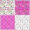 Lips, Hands and Hearts Seamless Pattern Set. Love and Fashion Backgrounds in Retro Style