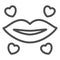 Lips and hearts line icon, Valentines Day concept, women kiss sign on white background, mouth and hearts icon in outline