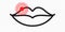 Lips herpes vector icon, cold sore inflammation sign for medicine treatment or herpes treatment lipstick package. Labial Herpes