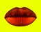 Lips icon, mouth of female on yellow background isolated. Glamour lipstick of red color for passion kiss. Sexy