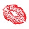 Lips kiss print of sexy woman kisses imprint red lipstick flirty stamp , isolated on white vector illustration