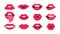 Lips kiss set. Sexy mouth smile. Female red cartoon smile. Lipstick glamour vector shape