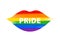 Lips kiss silhouette in rainbow LGBT flag colors - paint style vector.