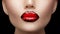 Lips makeup. Beauty high fashion gradient lips makeup sample, black with red color. mouth closeup