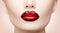 Lips makeup. Beauty high fashion gradient lips makeup sample, black with red color. mouth closeup