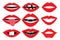 Lips, mouth with teeth, vector set. Photo booth accessory collection. Props retro party set