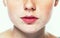Lips and nose woman freckle happy young beautiful studio portrait with healthy skin