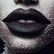 Lips painted with black lipstick with white shiny pearls, lips close-up,