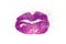 Lips of purple glitter sparkle on white background