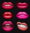 Lips realistic set with bright lipstick isolated on white. Realistic vector illustration.