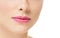 Lips woman beauty healthy skin close up natural lipstick pink red isolated on white