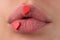 Lipscare. Lip with hearts. Love. Hearts sweet makeup. Beauty lovely lips.