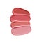 Lipstick brush strokes in different shades of pink nude color. Makeup swatch smudge isolated on white background. Cosmetic product