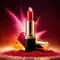 Lipstick commercial photography with explosion of red and yellow dust