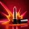 Lipstick commercial photography with explosion of red and yellow dust